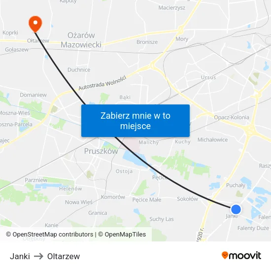 Janki to Oltarzew map
