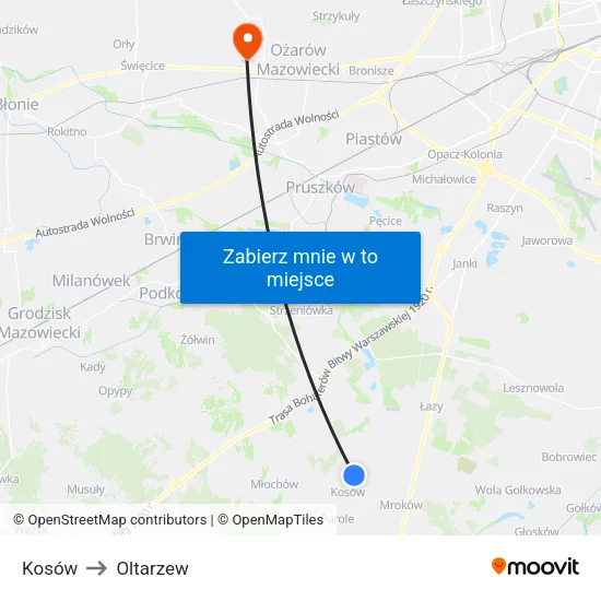Kosów to Oltarzew map