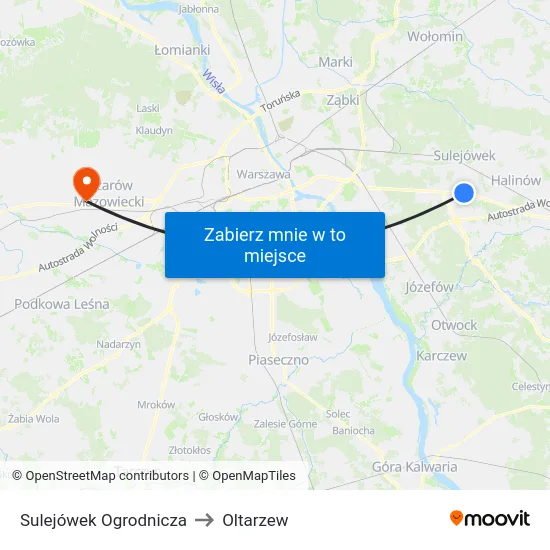 Sulejówek Ogrodnicza to Oltarzew map