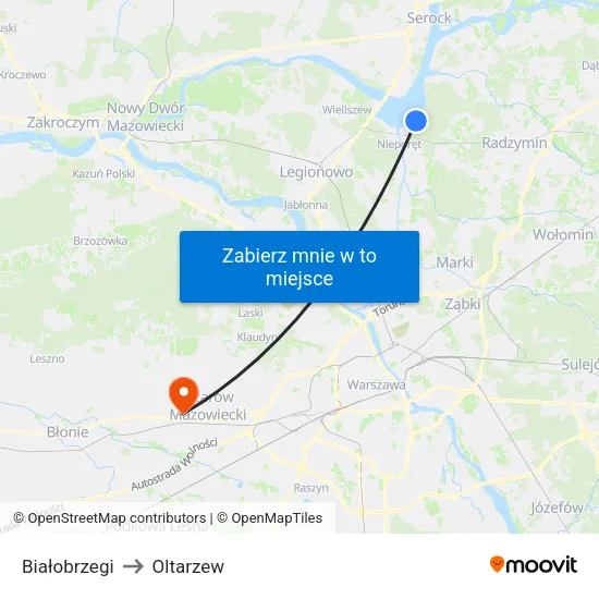 Białobrzegi to Oltarzew map
