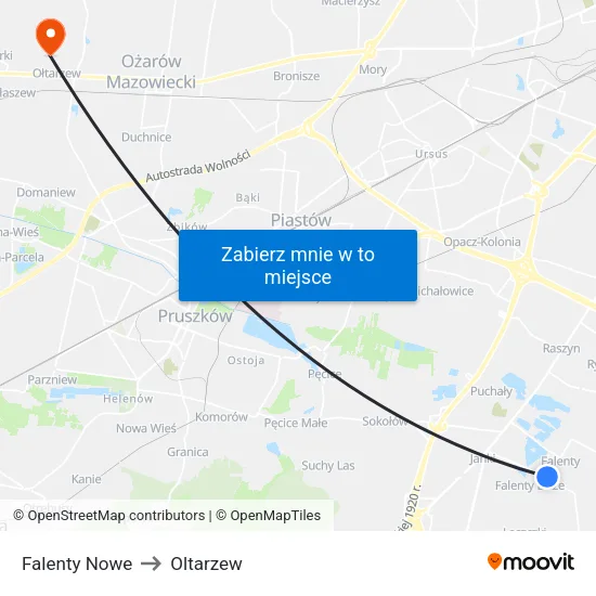 Falenty Nowe to Oltarzew map