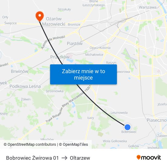 Bobrowiec Żwirowa 01 to Oltarzew map