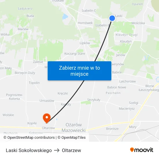 Laski Sokołowskiego to Oltarzew map