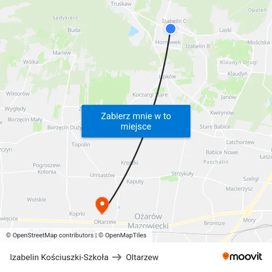 Izabelin Kościuszki - Szkoła to Oltarzew map