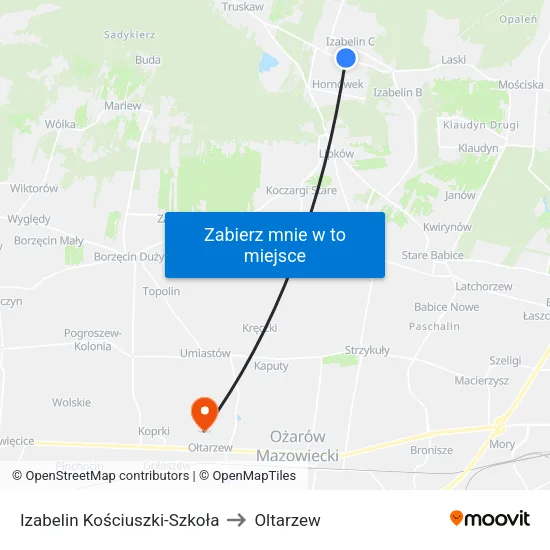 Izabelin Kościuszki - Szkoła to Oltarzew map