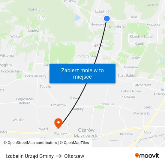 Izabelin Urząd Gminy to Oltarzew map