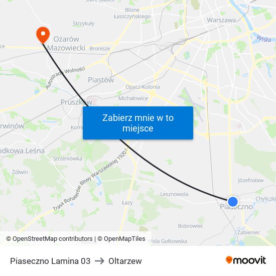 Piaseczno Lamina to Oltarzew map