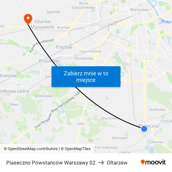 Piaseczno Powstańców Warszawy 02 to Oltarzew map