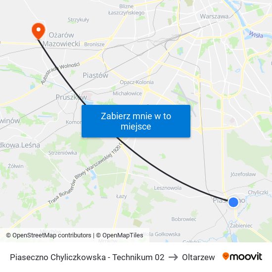 Piaseczno Chyliczkowska-Technikum to Oltarzew map