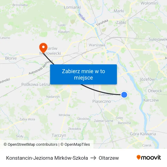 Konstancin-Jeziorna Mirków - Szkoła to Oltarzew map