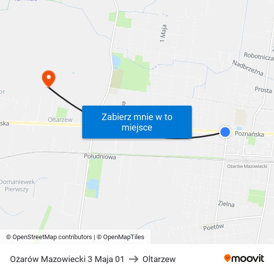 Ożarów Mazowiecki 3 Maja 01 to Oltarzew map