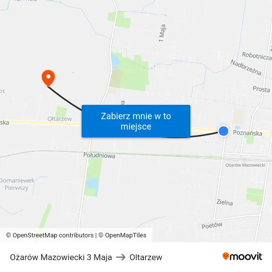 Ożarów Mazowiecki 3 Maja to Oltarzew map