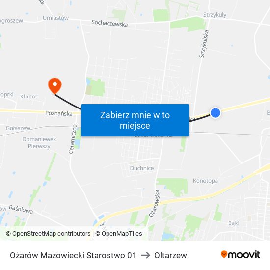 Ożarów Mazowiecki Starostwo 01 to Oltarzew map