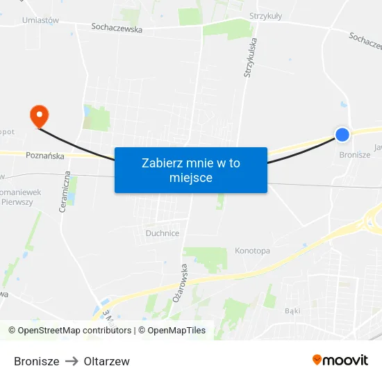 Bronisze to Oltarzew map