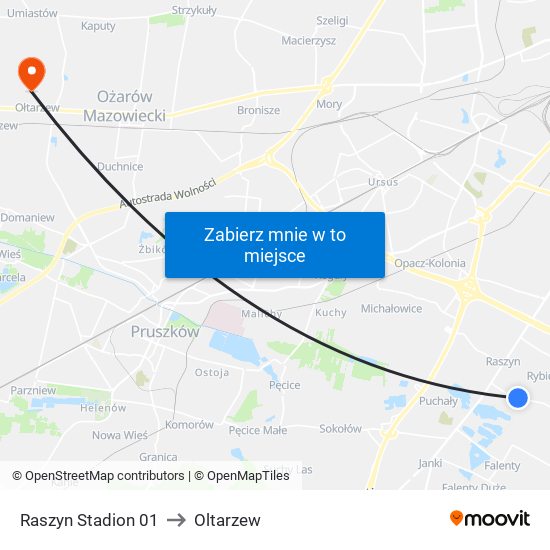 Raszyn Stadion to Oltarzew map