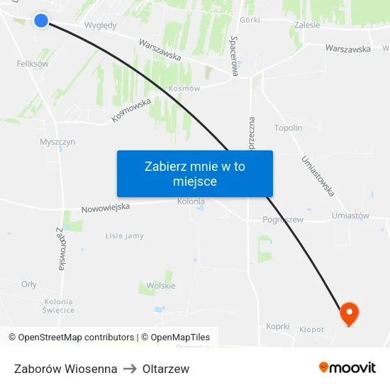 Zaborów Wiosenna to Oltarzew map