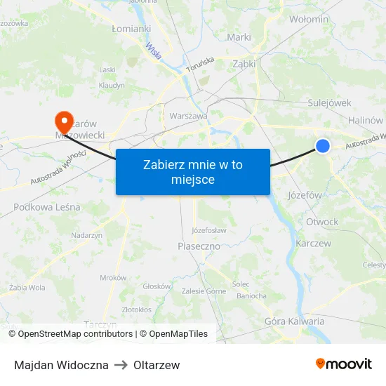 Majdan Widoczna to Oltarzew map