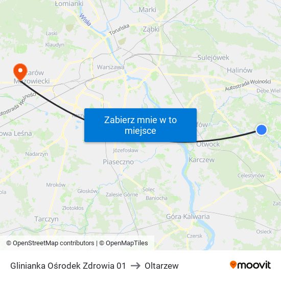 Glinianka Ośrodek Zdrowia 01 to Oltarzew map