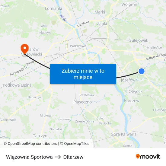 Wiązowna Sportowa to Oltarzew map