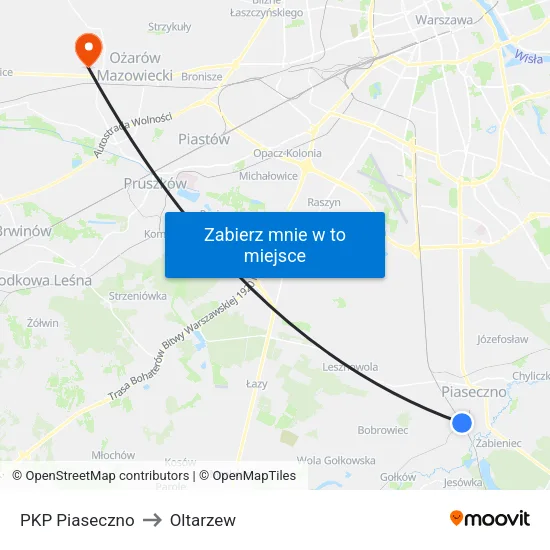 PKP Piaseczno to Oltarzew map