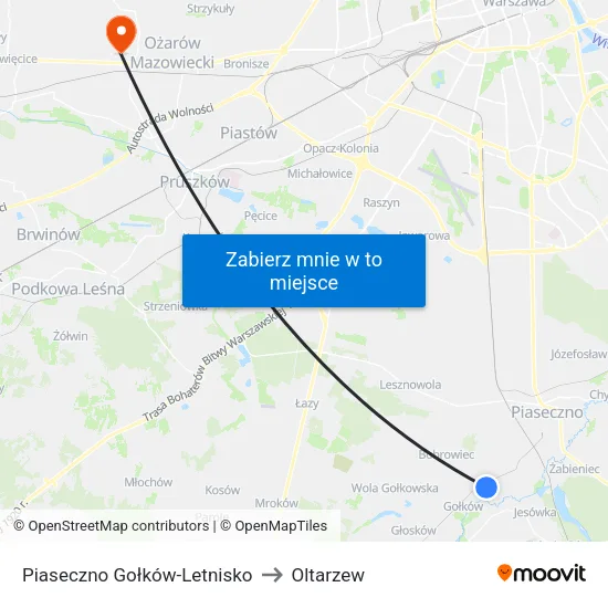 Piaseczno Gołków - Letnisko to Oltarzew map