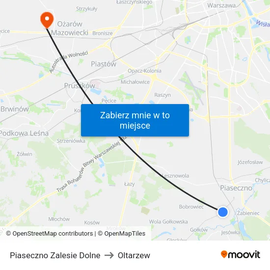 Piaseczno Zalesie Dolne to Oltarzew map