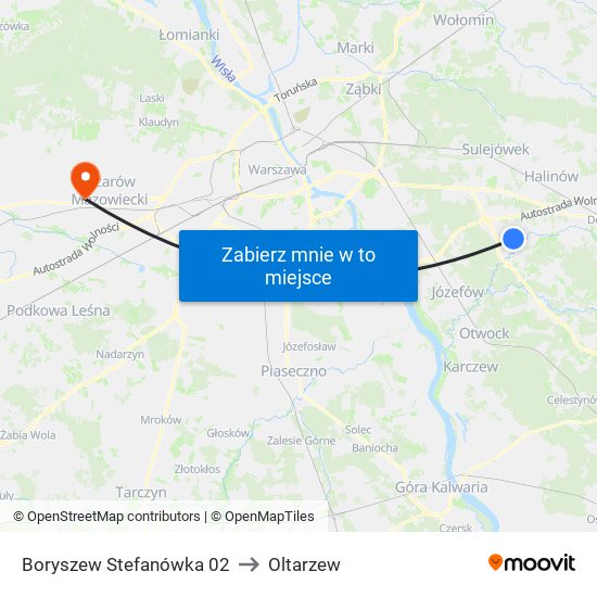 Boryszew Stefanówka 02 to Oltarzew map