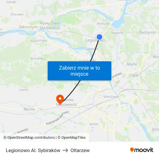 Legionowo Al. Sybiraków to Oltarzew map