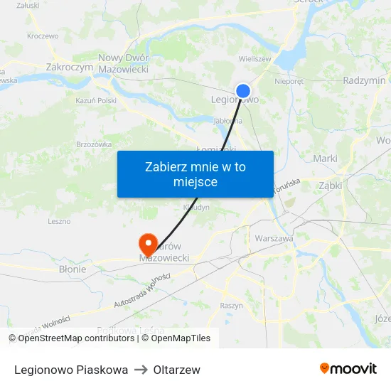 Legionowo Piaskowa to Oltarzew map