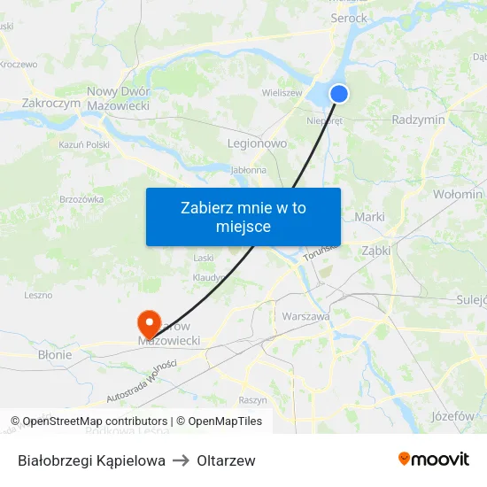 Białobrzegi Kąpielowa to Oltarzew map