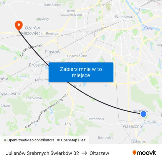 Julianów Srebrnych Świerków 02 to Oltarzew map