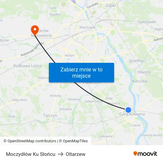 Moczydłów Ku Słońcu to Oltarzew map