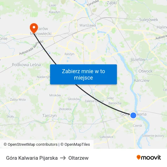 Góra Kalwaria Pijarska to Oltarzew map