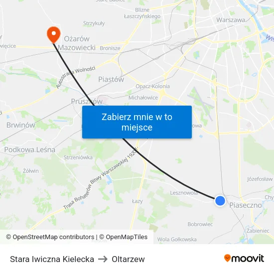 Stara Iwiczna Kielecka to Oltarzew map