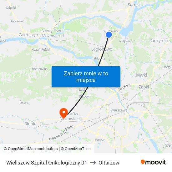 Wieliszew Szpital Onkologiczny 01 to Oltarzew map