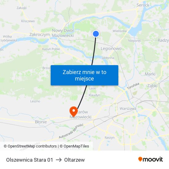 Olszewnica Stara to Oltarzew map