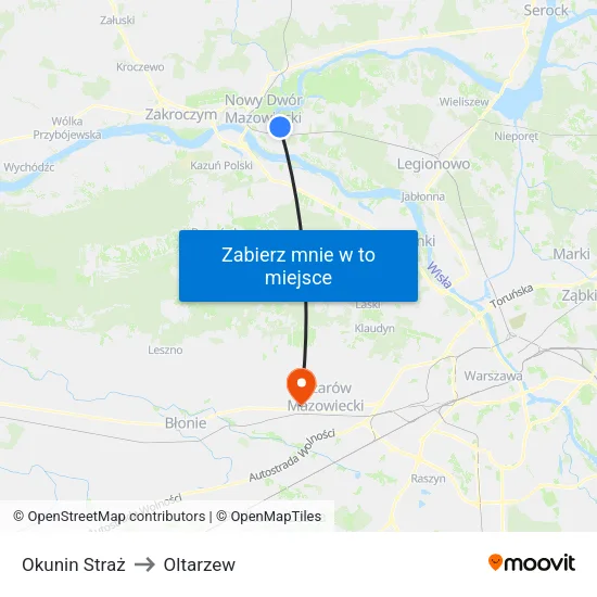 Okunin Straż to Oltarzew map