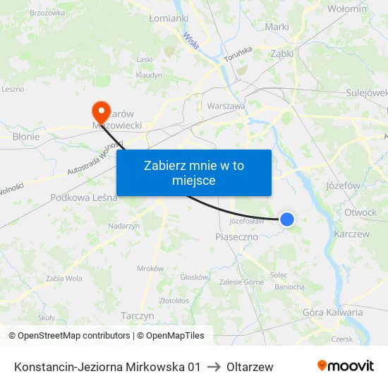 Konstancin-Jeziorna Mirkowska 01 to Oltarzew map