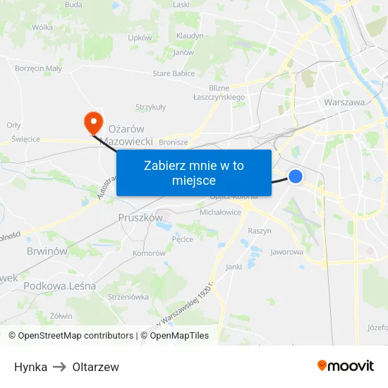 Hynka to Oltarzew map
