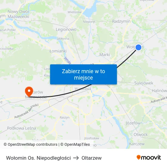 Wołomin Os. Niepodległości to Oltarzew map