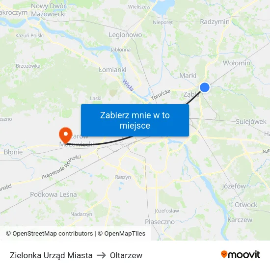 Zielonka Urząd Miasta to Oltarzew map