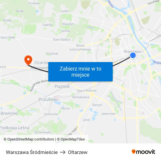 Warszawa Śródmieście to Oltarzew map