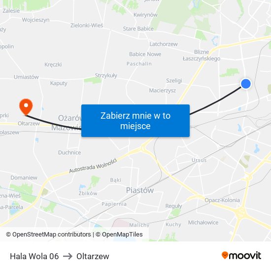 Hala Wola 06 to Oltarzew map