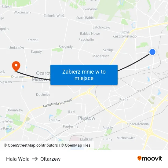 Hala Wola to Oltarzew map