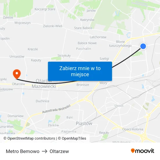 Metro Bemowo to Oltarzew map