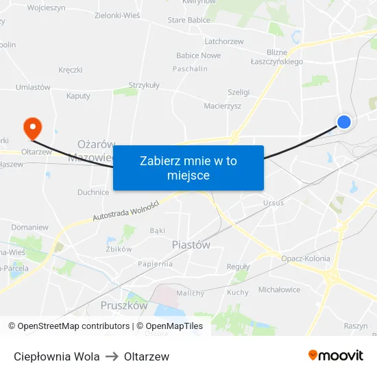 Ciepłownia Wola to Oltarzew map