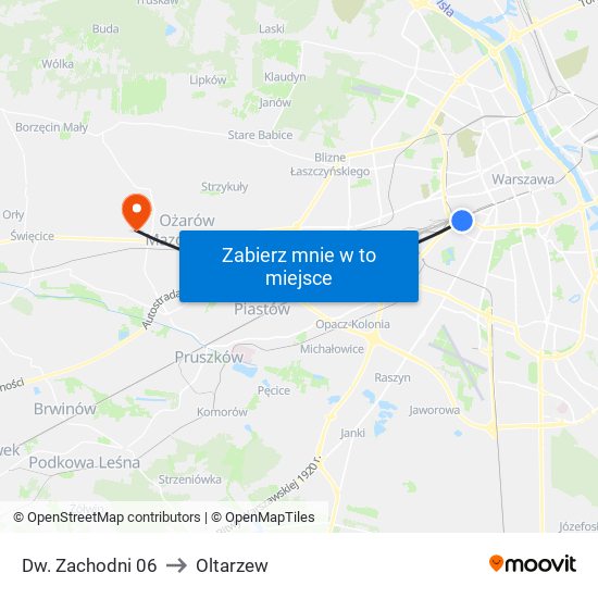 Dw. Zachodni 06 to Oltarzew map