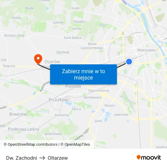 Dw. Zachodni to Oltarzew map