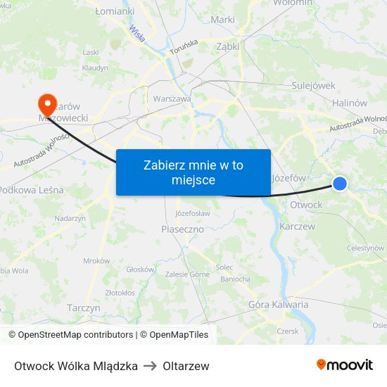 Otwock Wólka Mlądzka to Oltarzew map