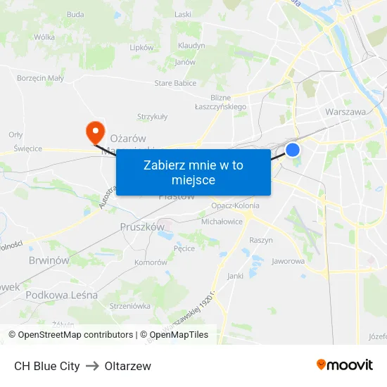 CH Blue City to Oltarzew map